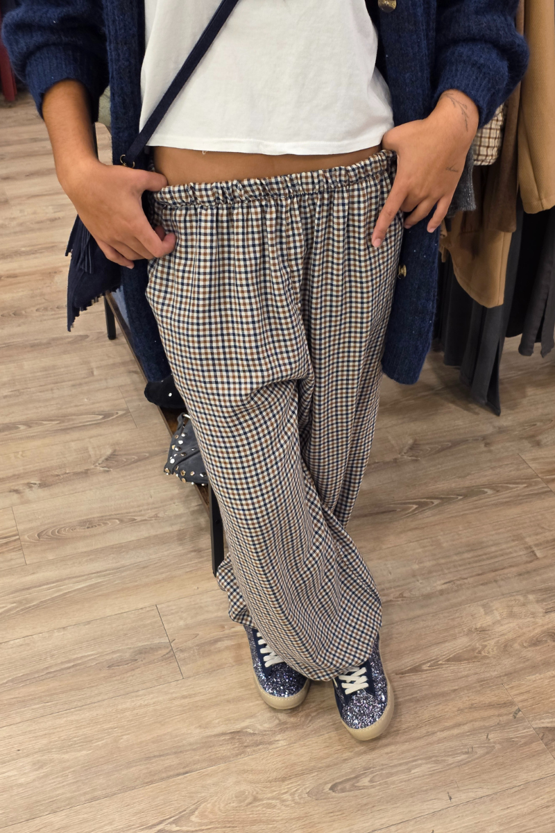 Pantalón bombacho de cuadros azul