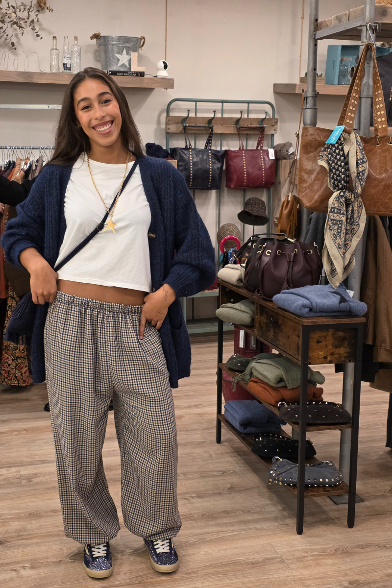 Pantalón bombacho de cuadros azul