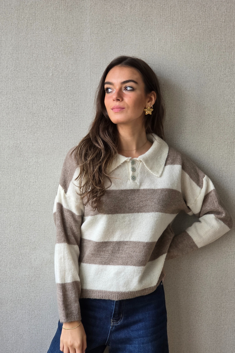 Jersey de rayas con cuello camisero topo