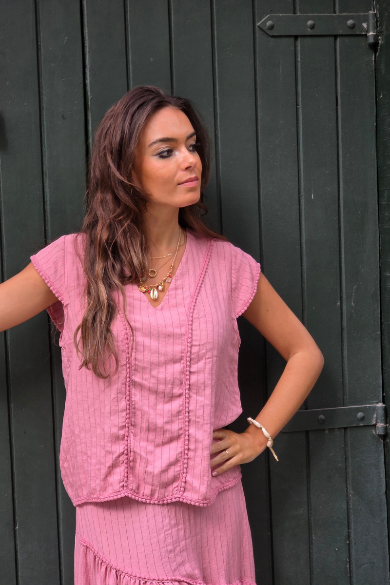Blusa Rayas Rosa tipo lino