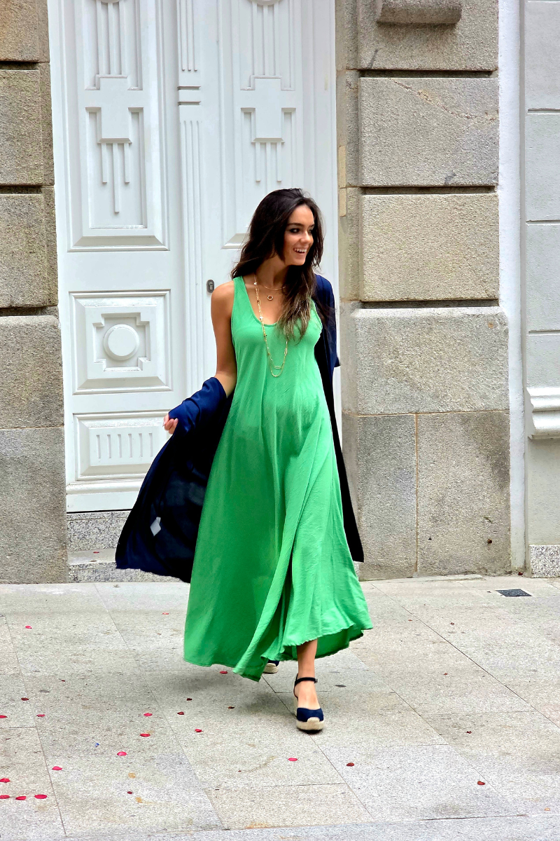 Vestido largo de asas al bies Verde