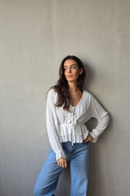 Blusa Blanca con Brillo y Lazada