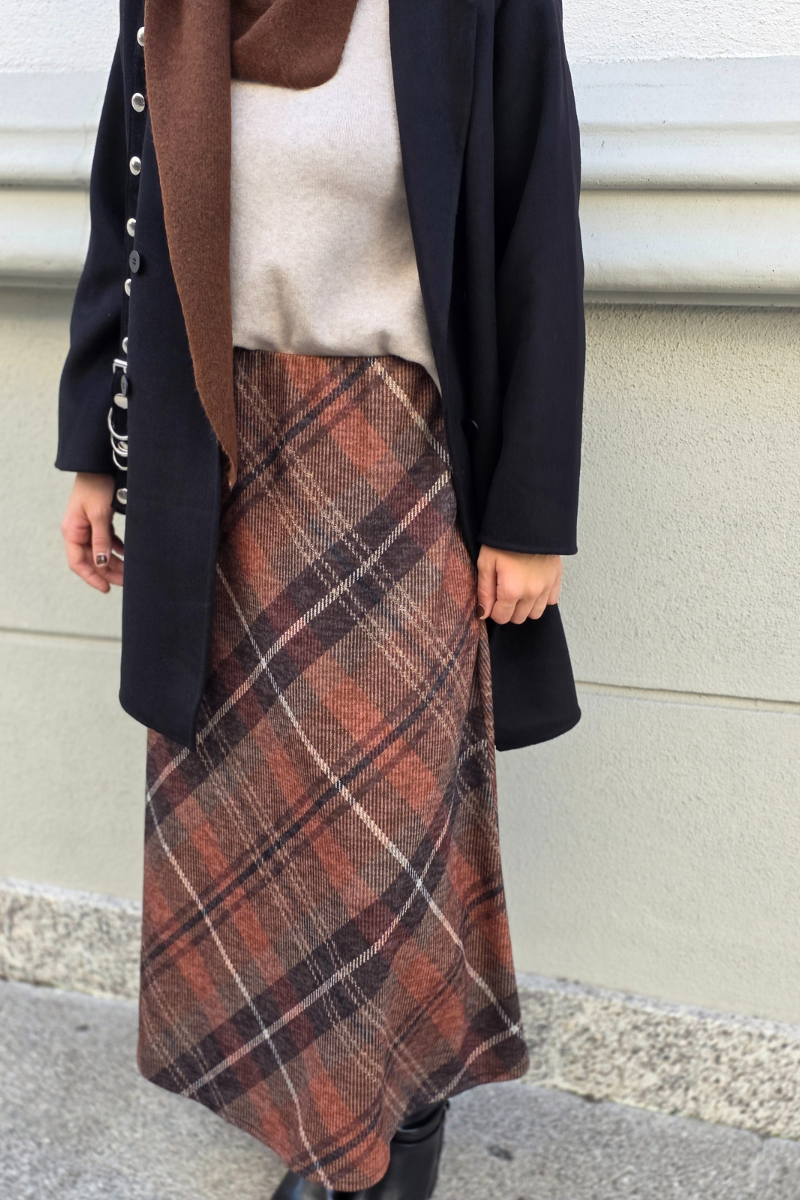 Falda Casilda de cuadros grandes teja