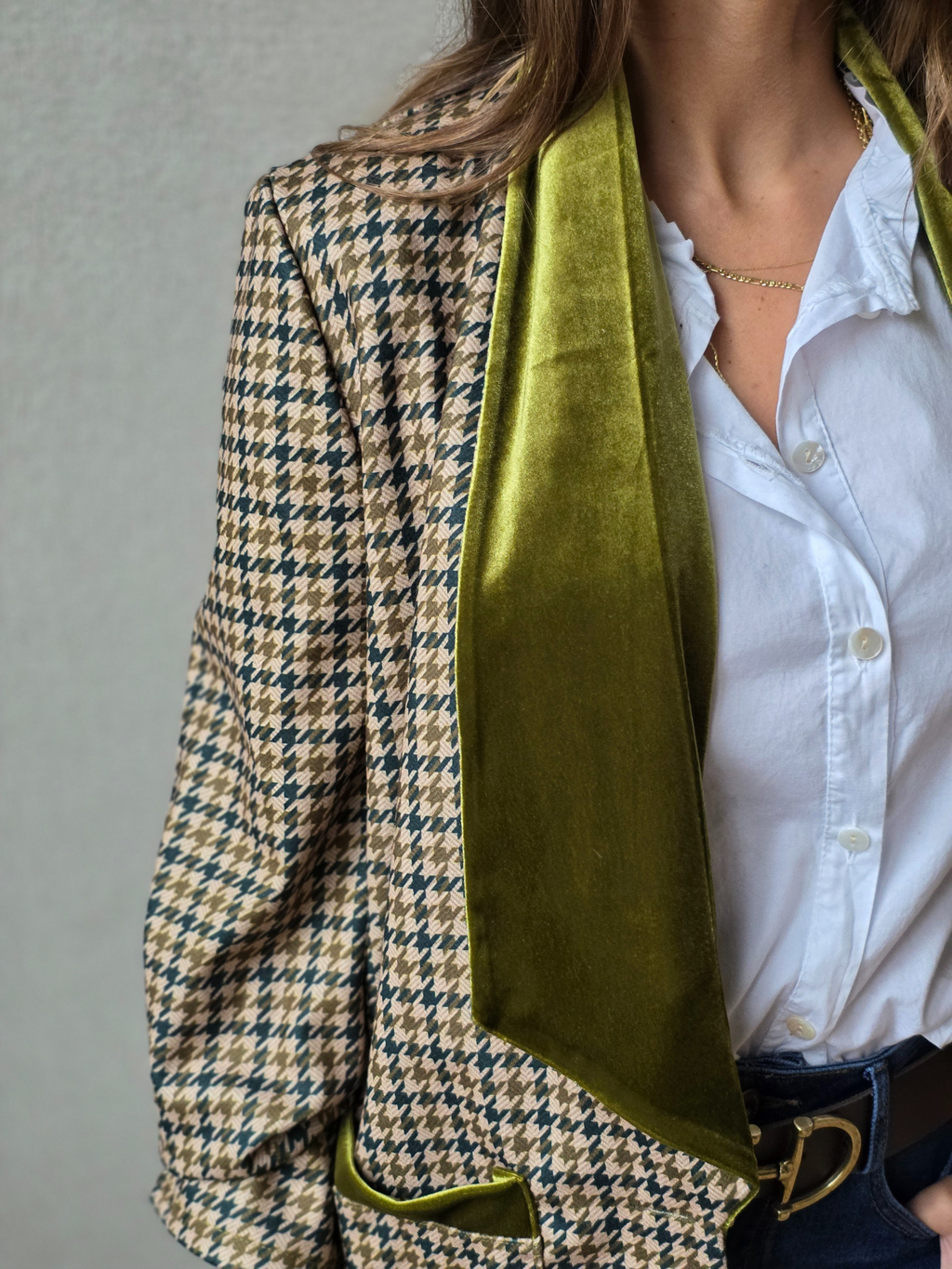 Americana Pata de Gallo Pistacho con Terciopelo - Talla Única