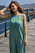 Vestido Elástico de Rayas Verde