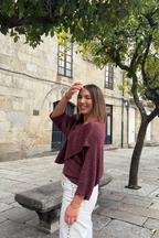 Jersey cruzado con brillo berenjena