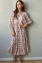 Vestido Mangas Abullonadas Estampado Beige