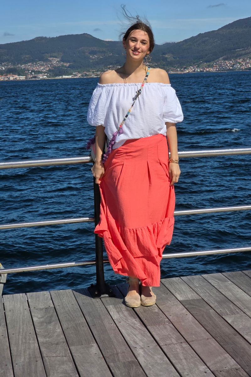Falda Volantes Coral