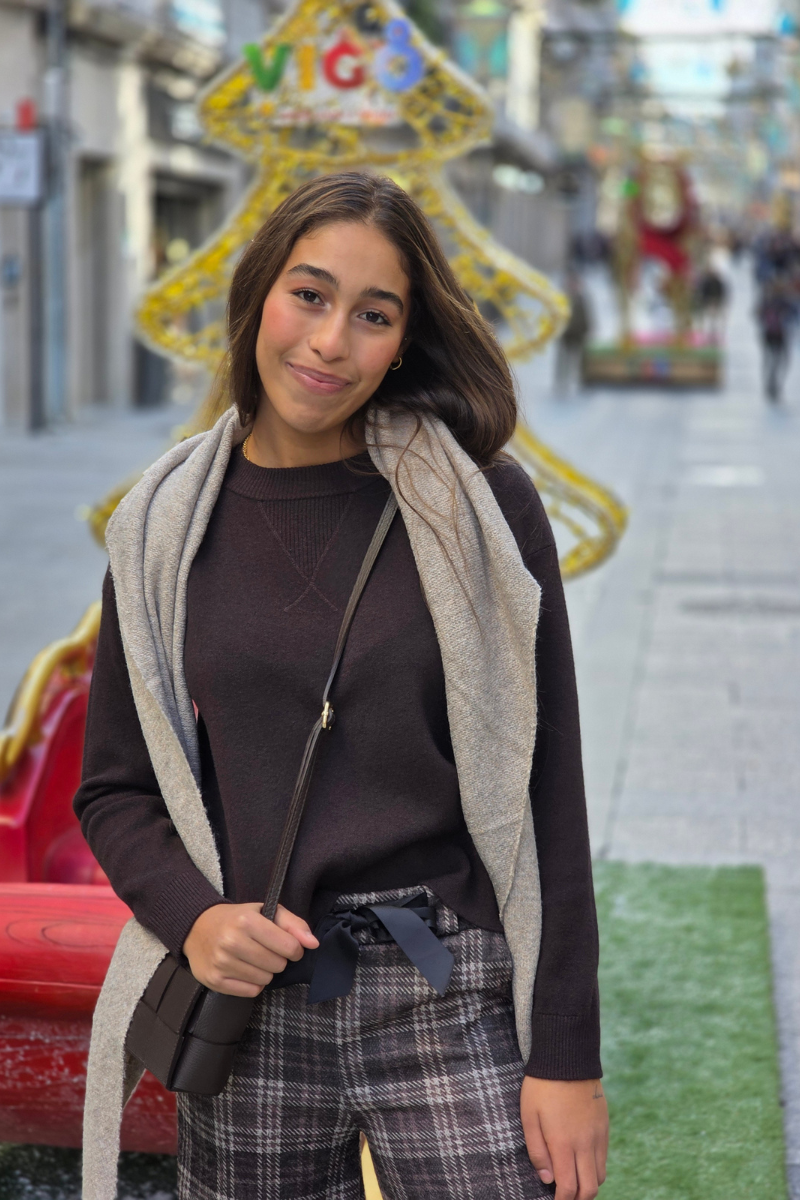 Pantalón palazzo cuadros marrón