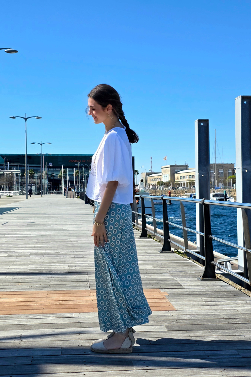 Falda Larga Estampado Célula Verde