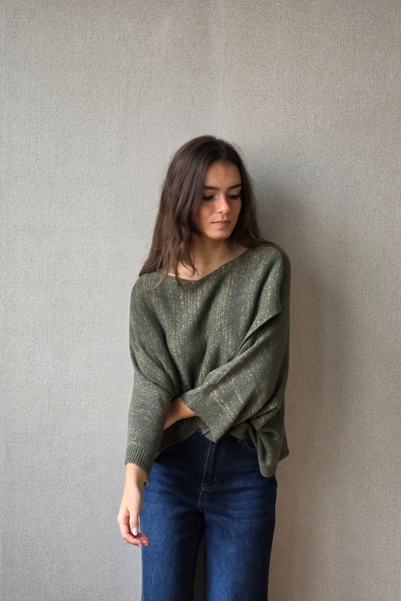 Jersey cruzado con brillo verde militar