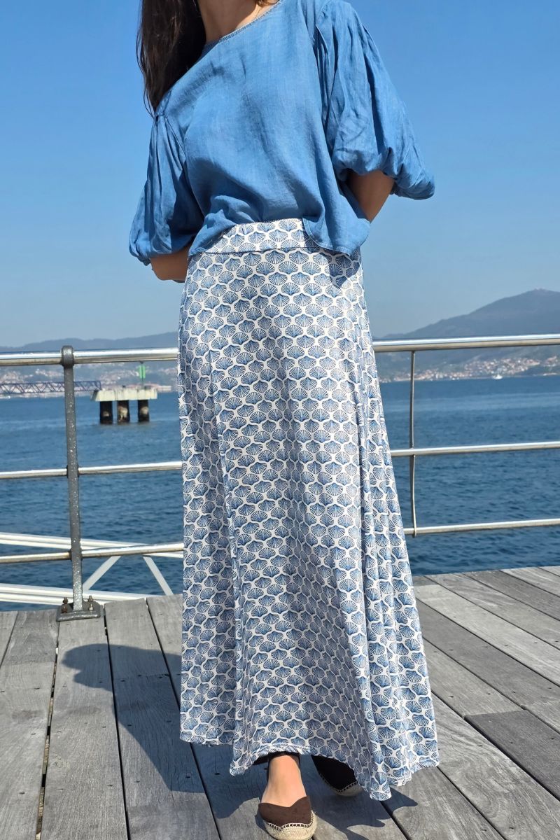 Falda Larga de Conchas Beige elástica