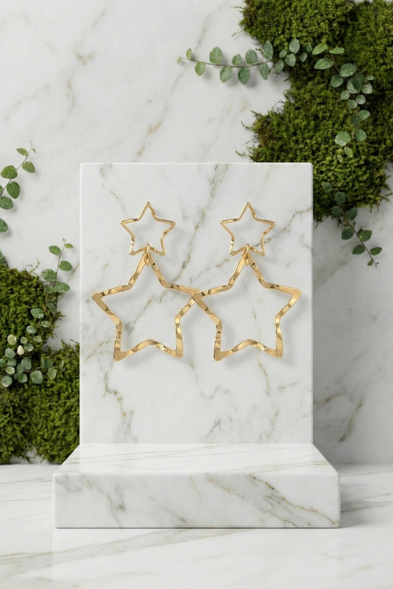 Pendientes acero estrella dorado silueta abierta