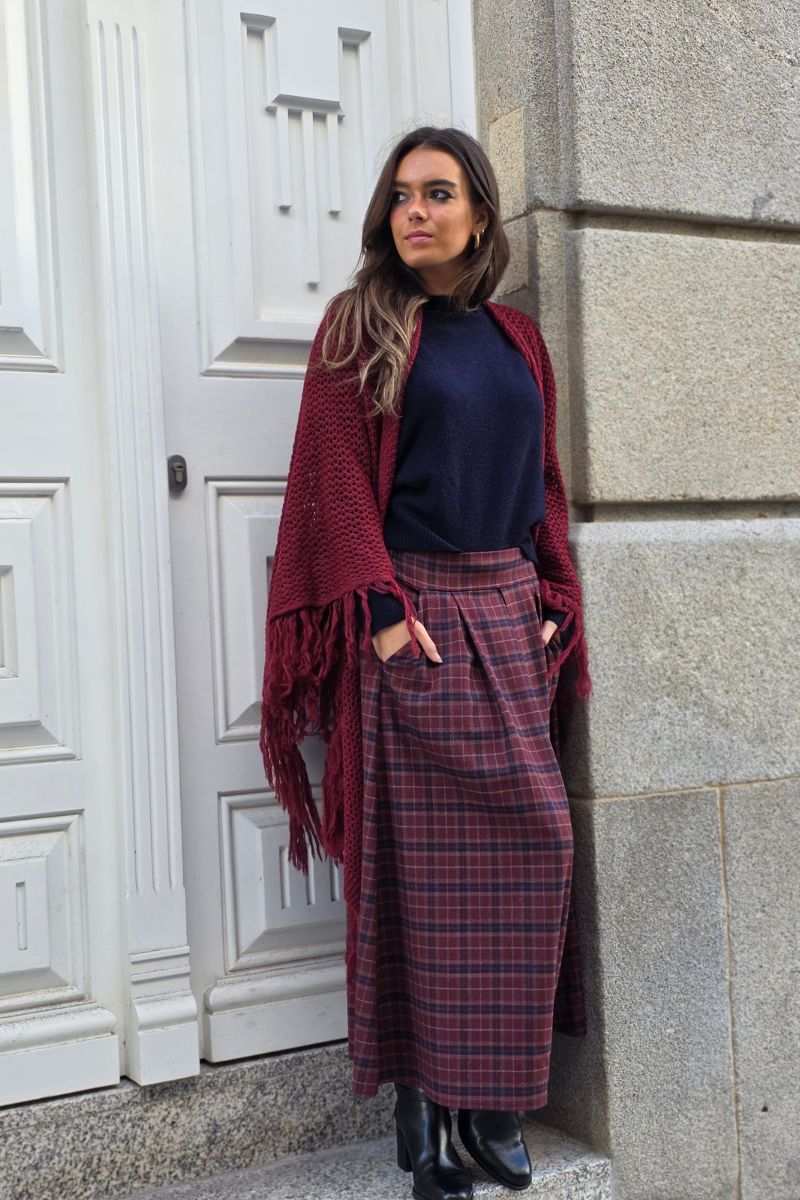 Falda tablas de cuadros granate