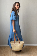 Vestido Manga Globo Azul Jeans Oscuro