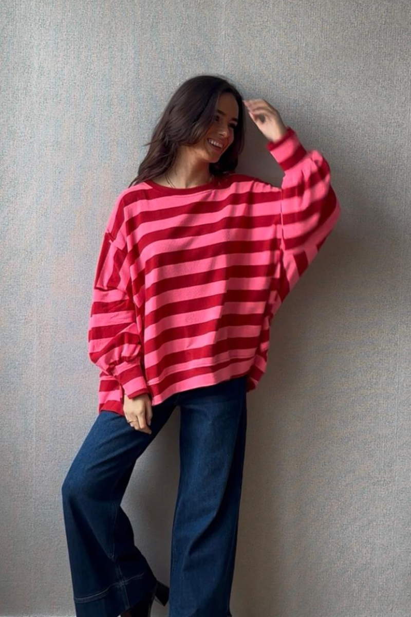Jersey Oversize Rayas Rosas y Rojas - Estilo Casual Moderno