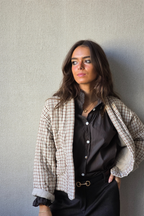 Chaqueta de cuadros acolchada beige