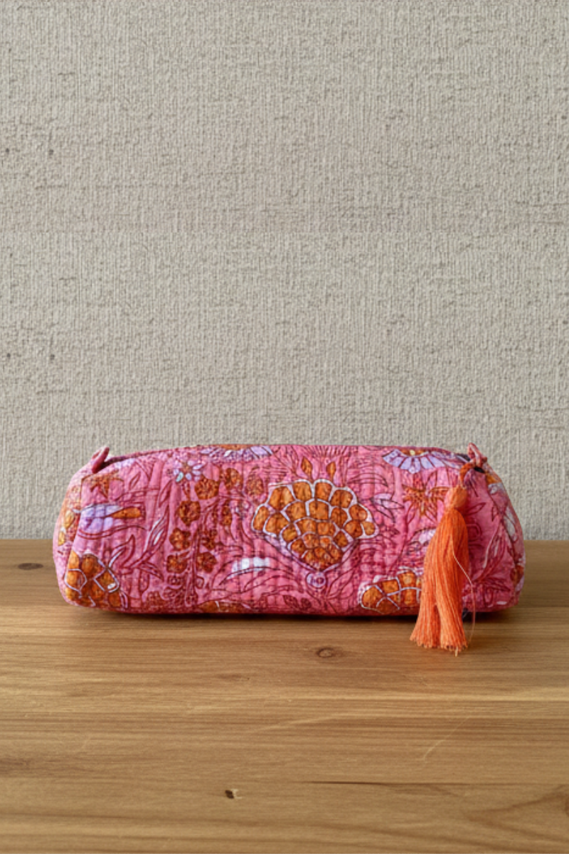 Estuche Neceser Pequeño Estampado Paisley rosa y naranja