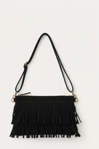 Bolso sobre de ante con flecos negro