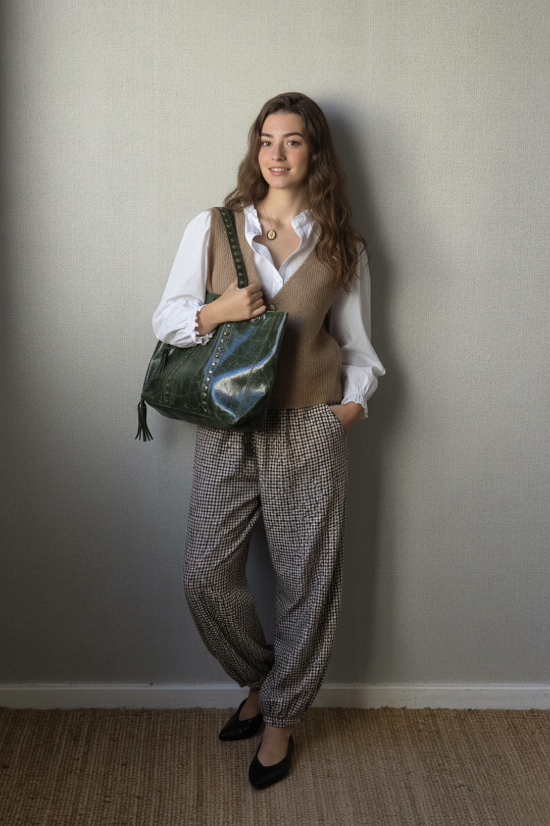 Pantalón bombacho de cuadros marrón