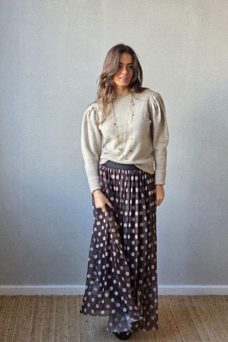 Falda lunares de tul marrón