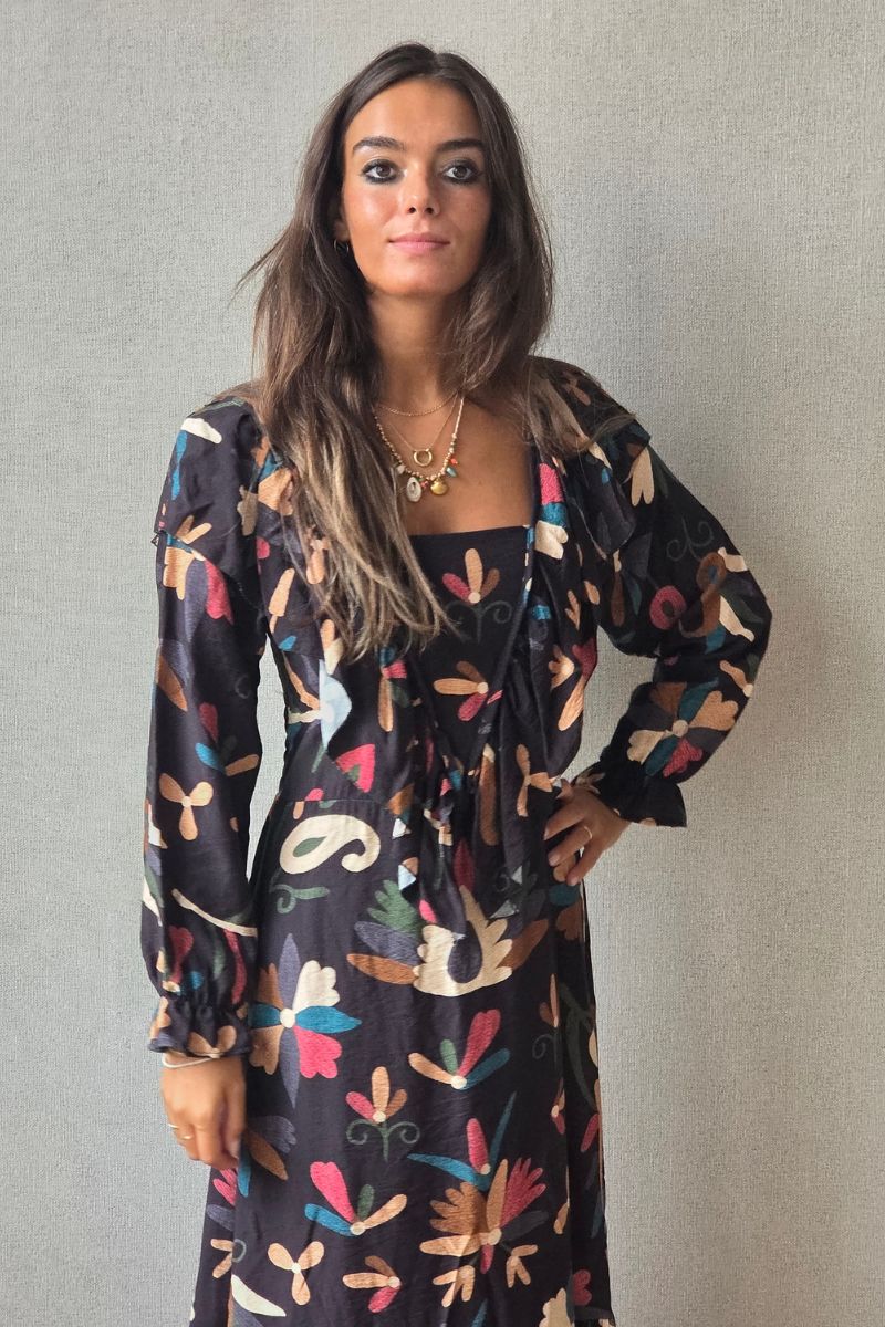 Vestido estampado flores negro