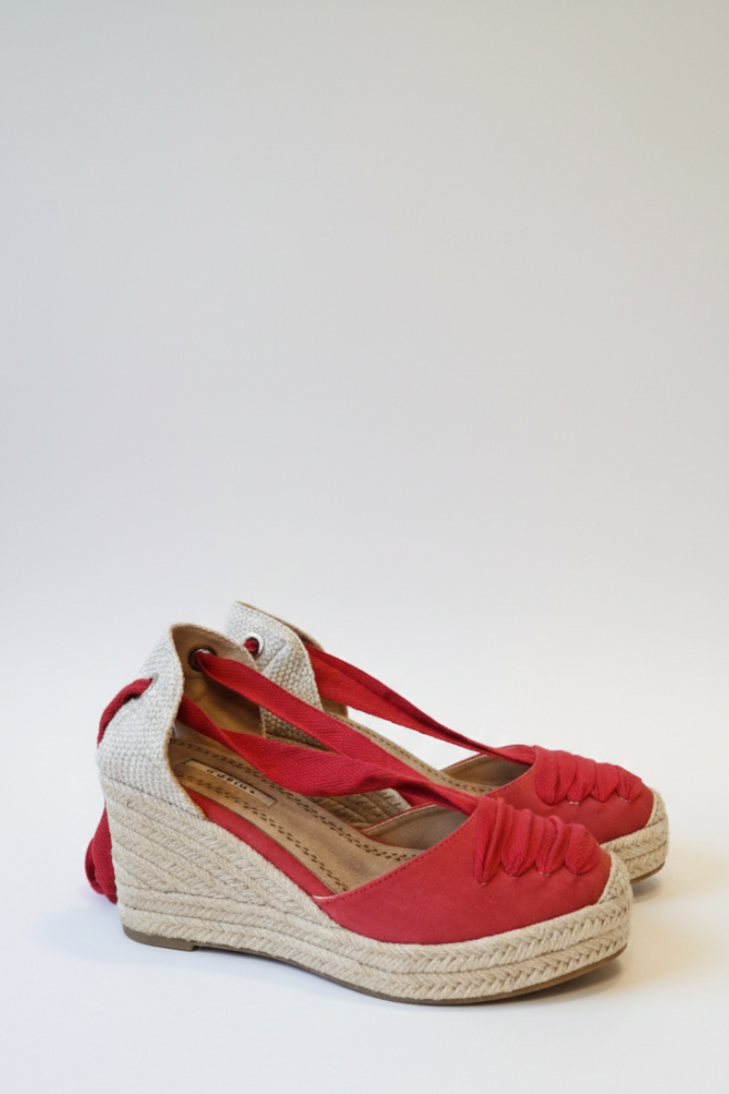 Alpargata Valenciana Cuña Alta con Lazada - Rojo