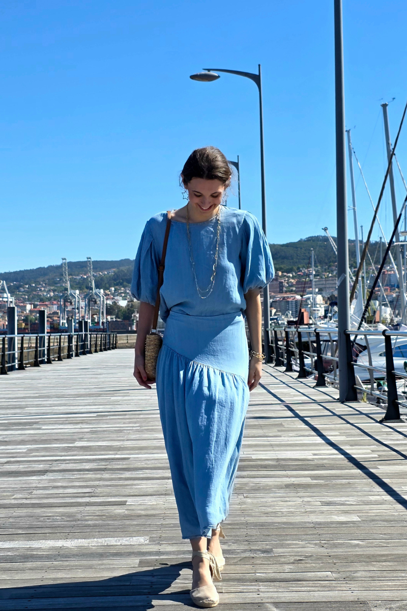 Falda Azul Jeans Claro Volante