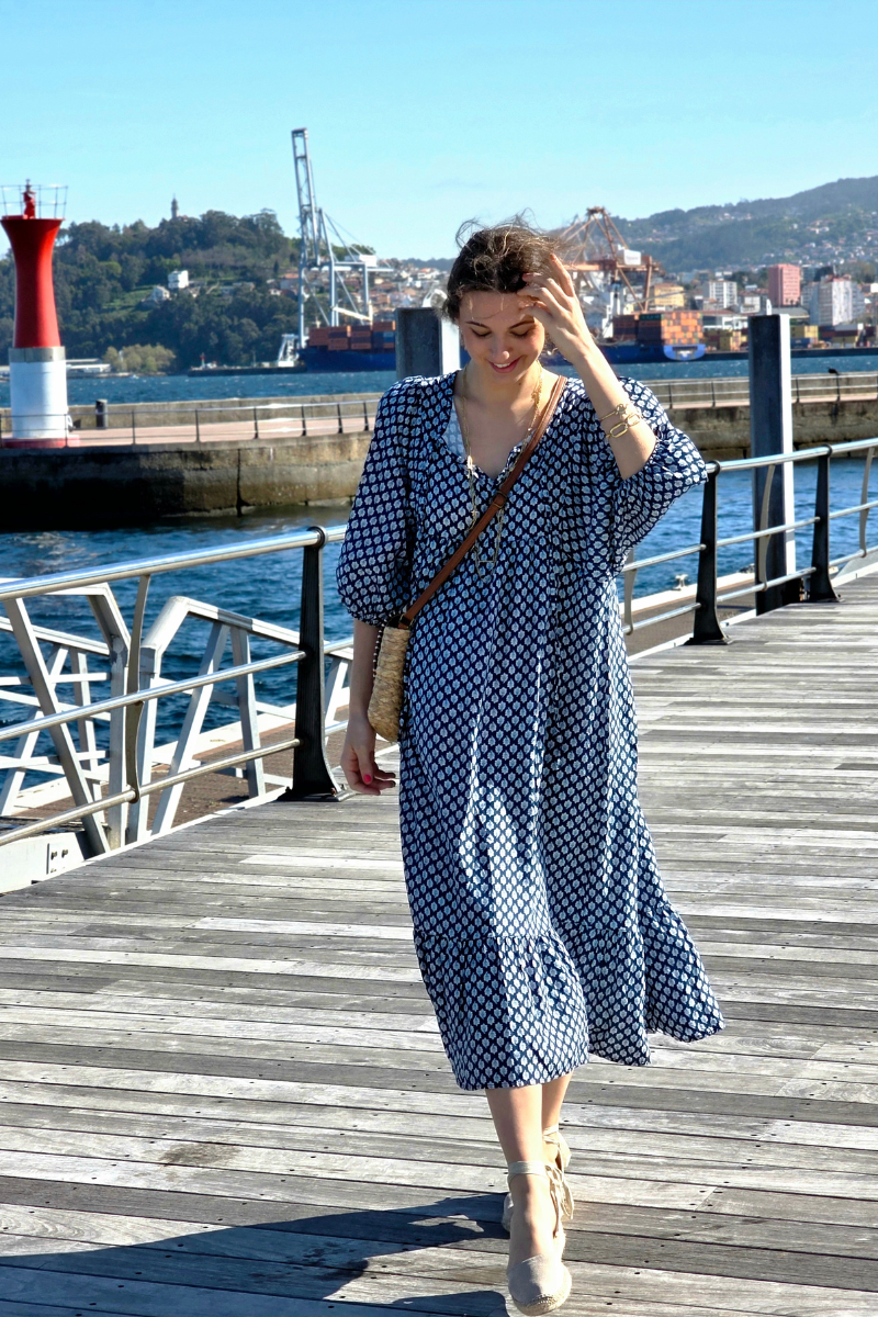 Vestido Largo Flores M. Globo Marino