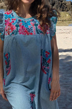 Vestido mexicano cuadro vichy verde mint
