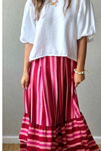 Falda Rayas Roja con volantes