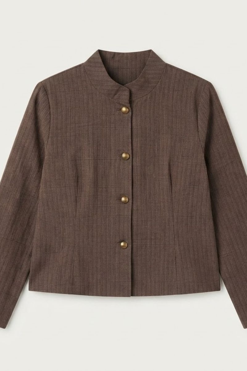 Chaqueta de rayas cuello maho marrón