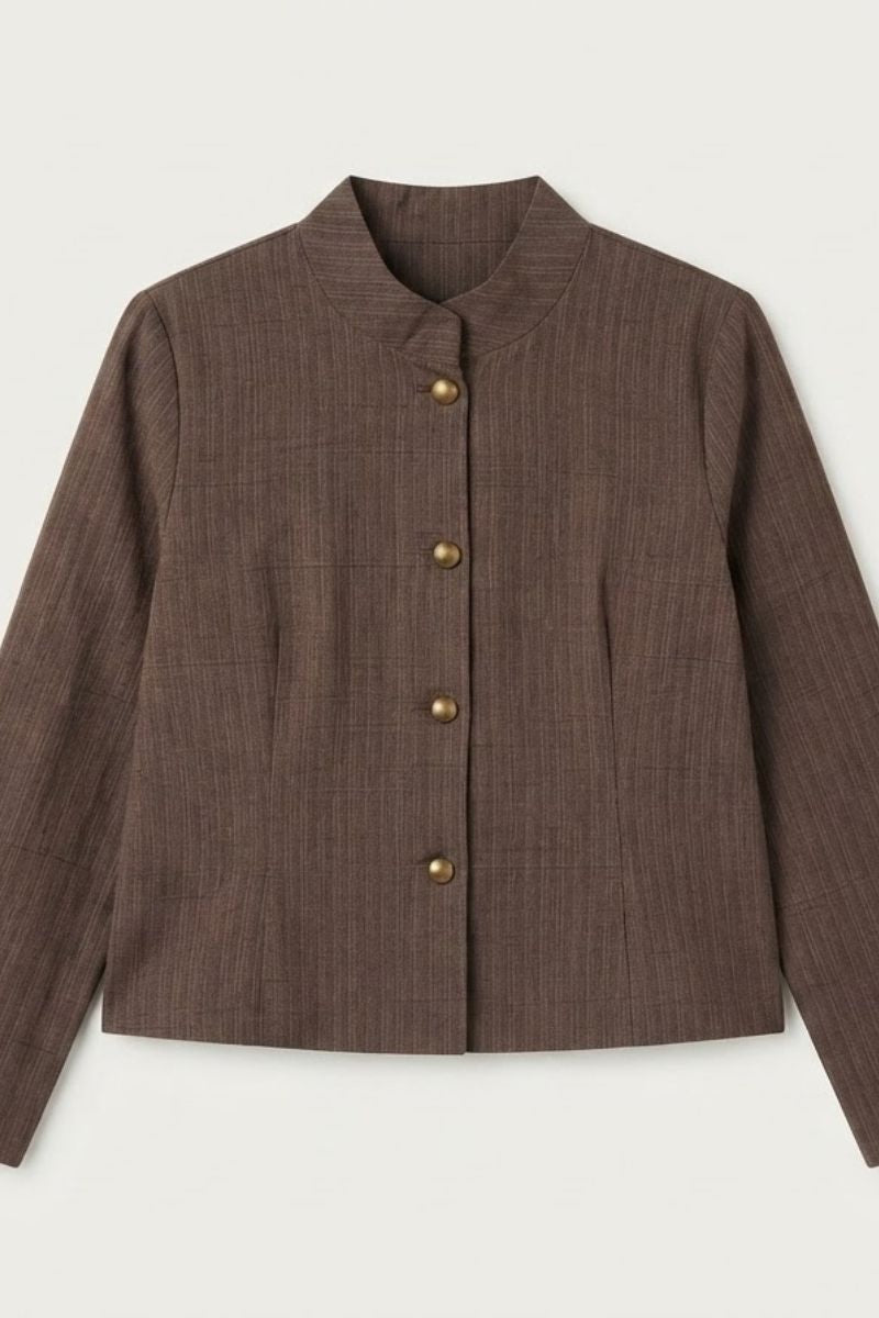 Chaqueta de rayas cuello maho marrón