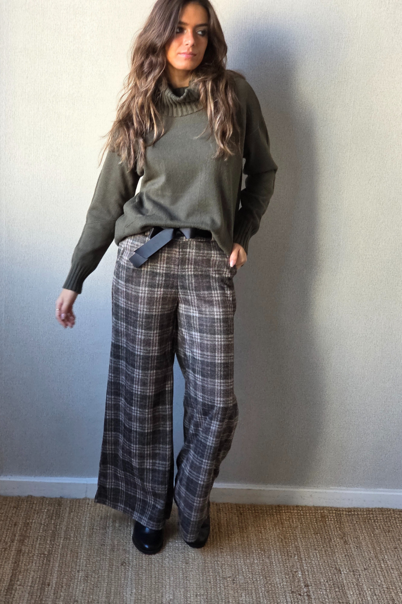 Pantalón palazzo cuadro verde