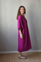 Vestido largo de lino y algodón magenta