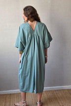 Vestido largo de lino algodón verde bonito