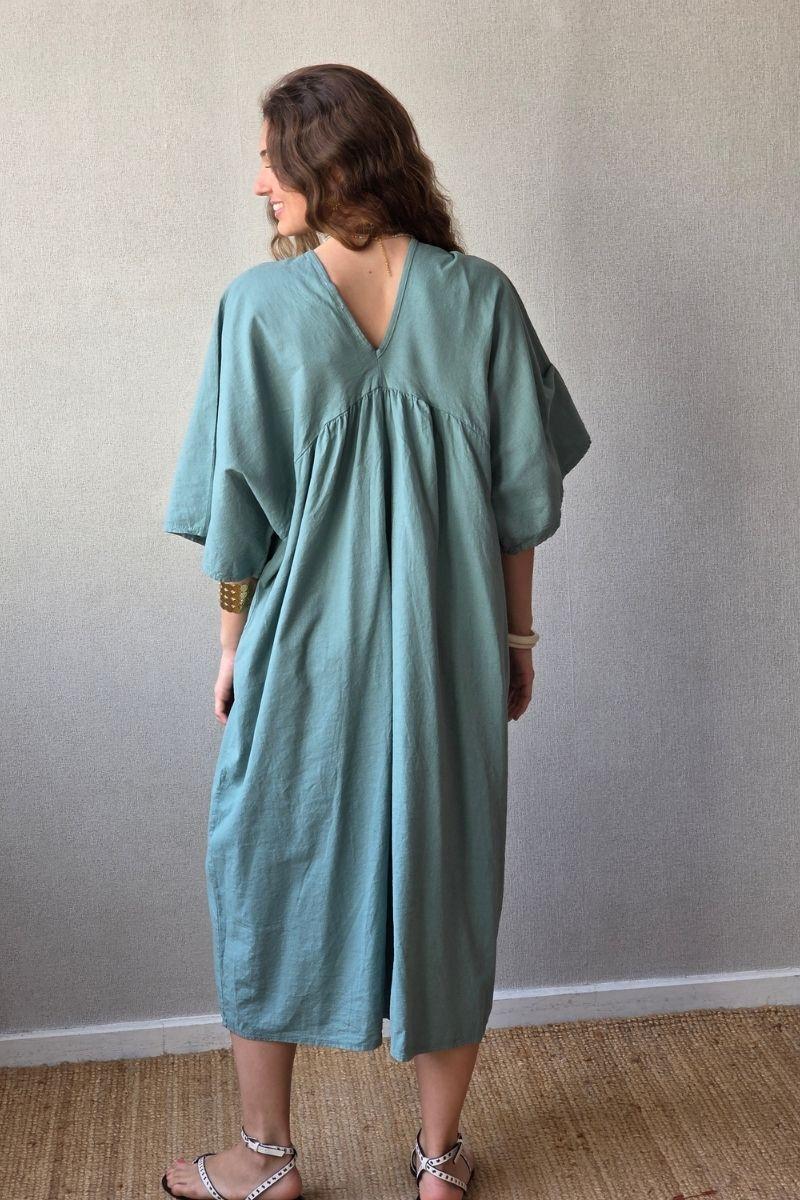 Vestido largo de lino algodón verde bonito