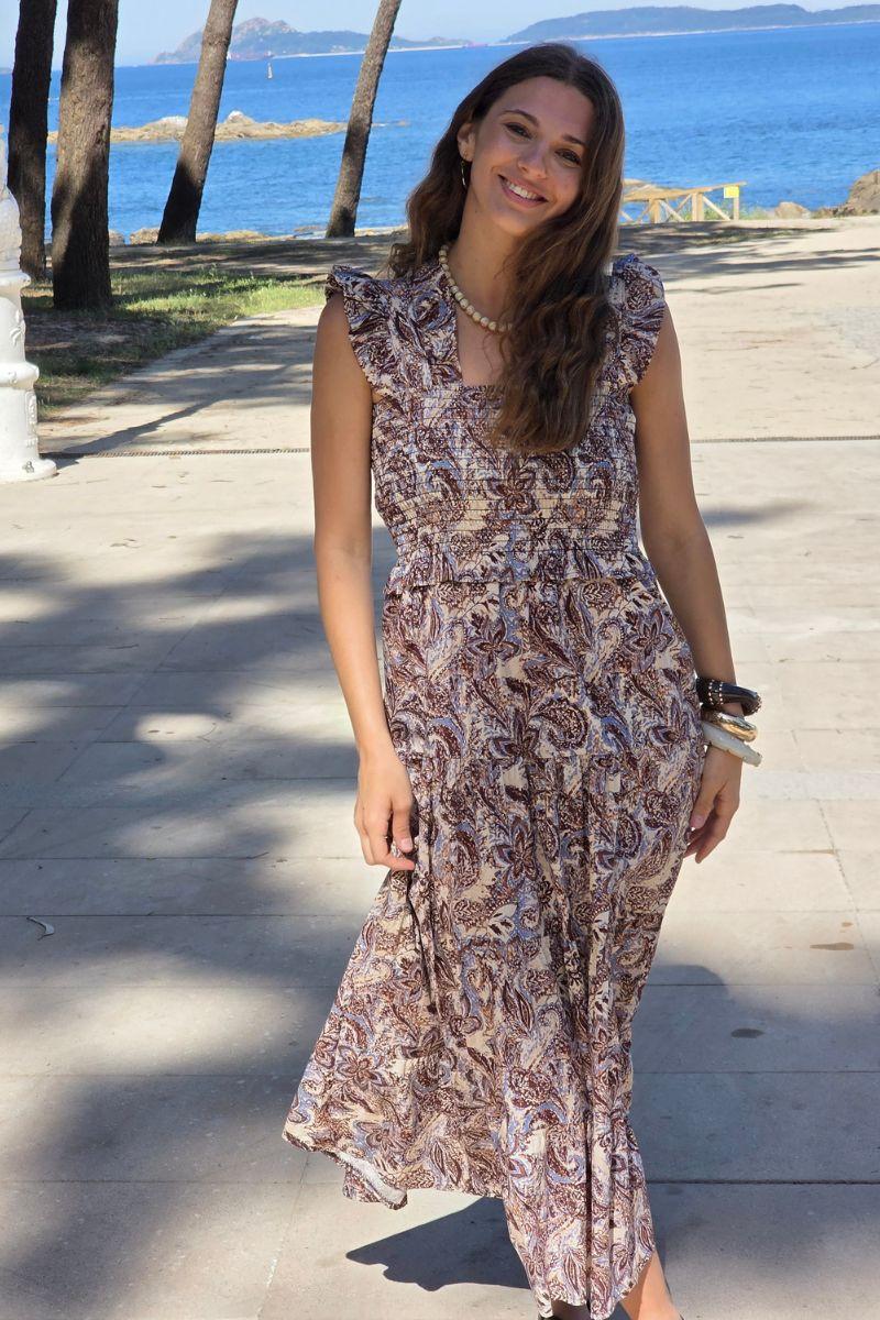Vestido de flores nido de abeja chocolate