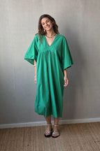 Vestido largo de lino y algodón verde