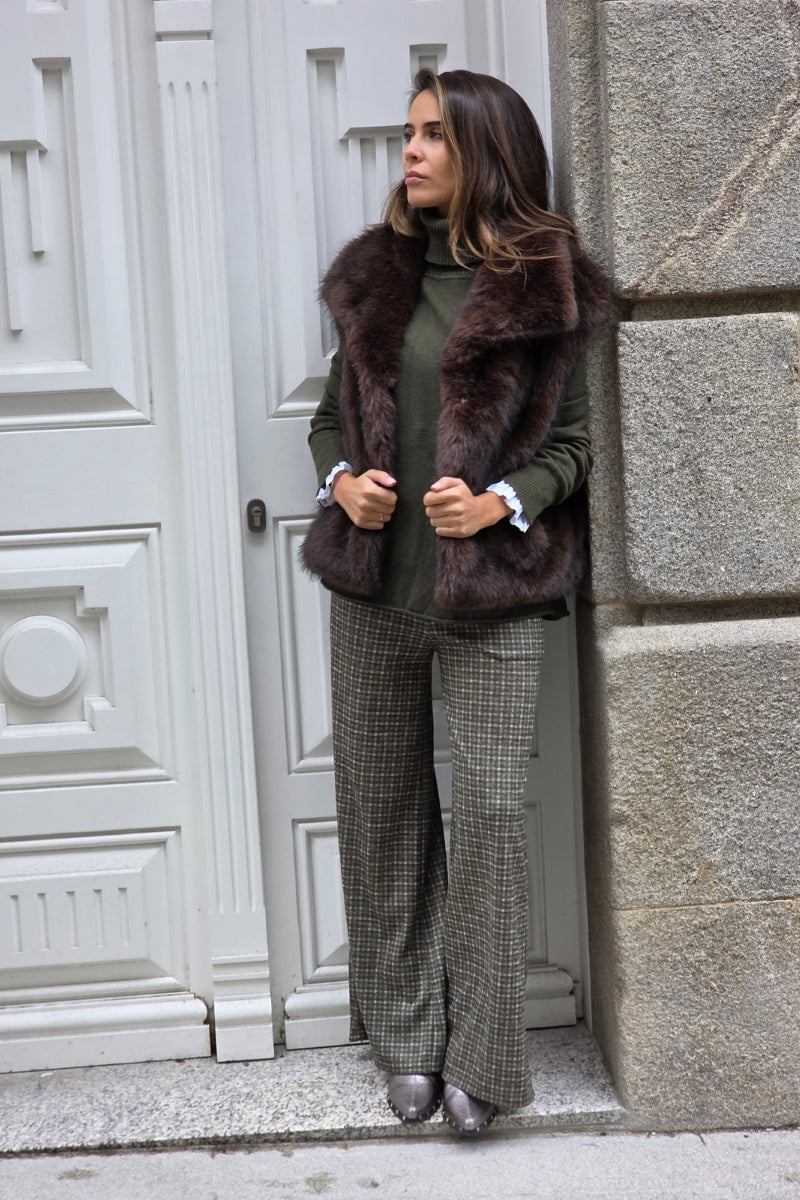 Pantalón palazzo de cuadros verde militar
