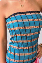 Vestido palabra de honor indio turquesa