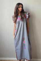 Vestido mexicano cuadro vichy negro