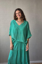 Blusón oversize estampado de flores verde