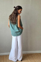 Blusa de lino y algodón verde bonito