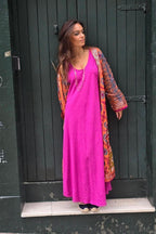 Kimono largo con espejitos naranja