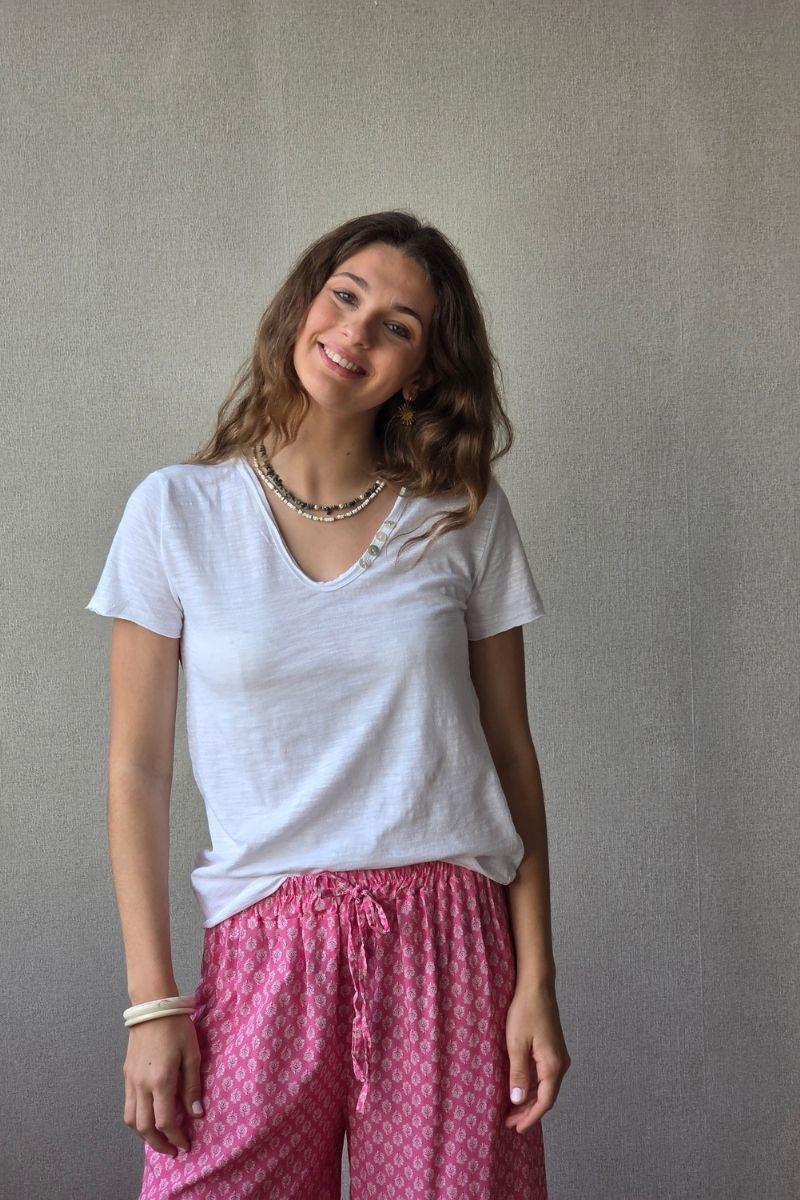 Camiseta con manga volante blanca
