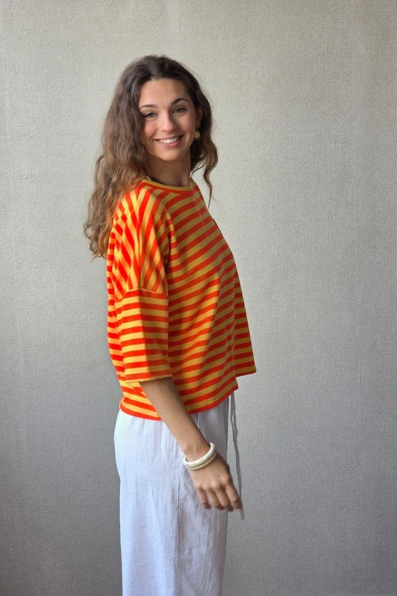 Sudadera Corta de Rayas Naranja