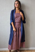 Kimono largo liso azul marino
