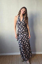 Top flores boho negro