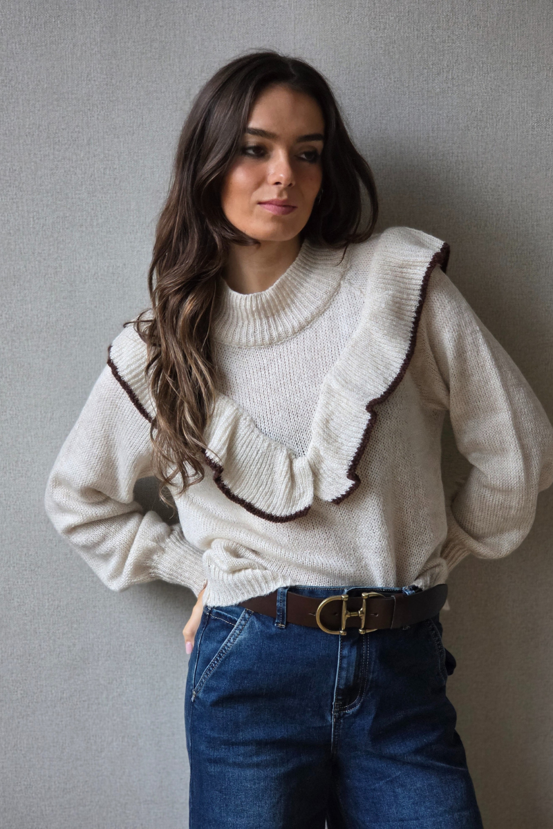 Jersey con volante beige